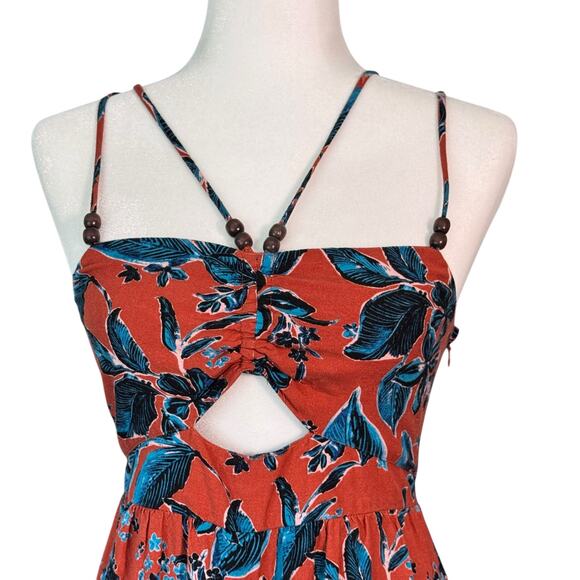 Jason Wu Tropical Linen Blend Dress Size SMALL Cutout Midi Sundress Blue Rust‎ - Picture 3 of 6